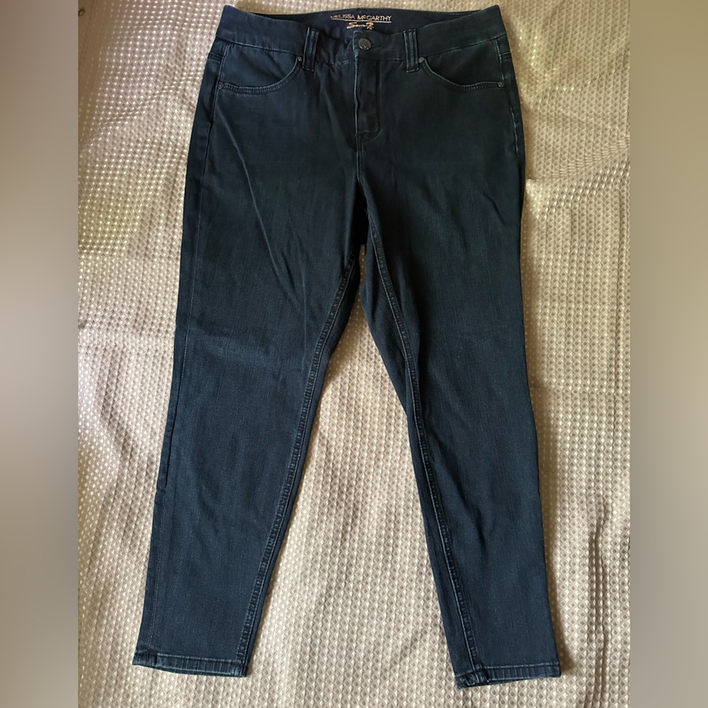 Melissa McCarthy Seven7 High Rise Jeans Dark Denim Stretchy, 14 EUC